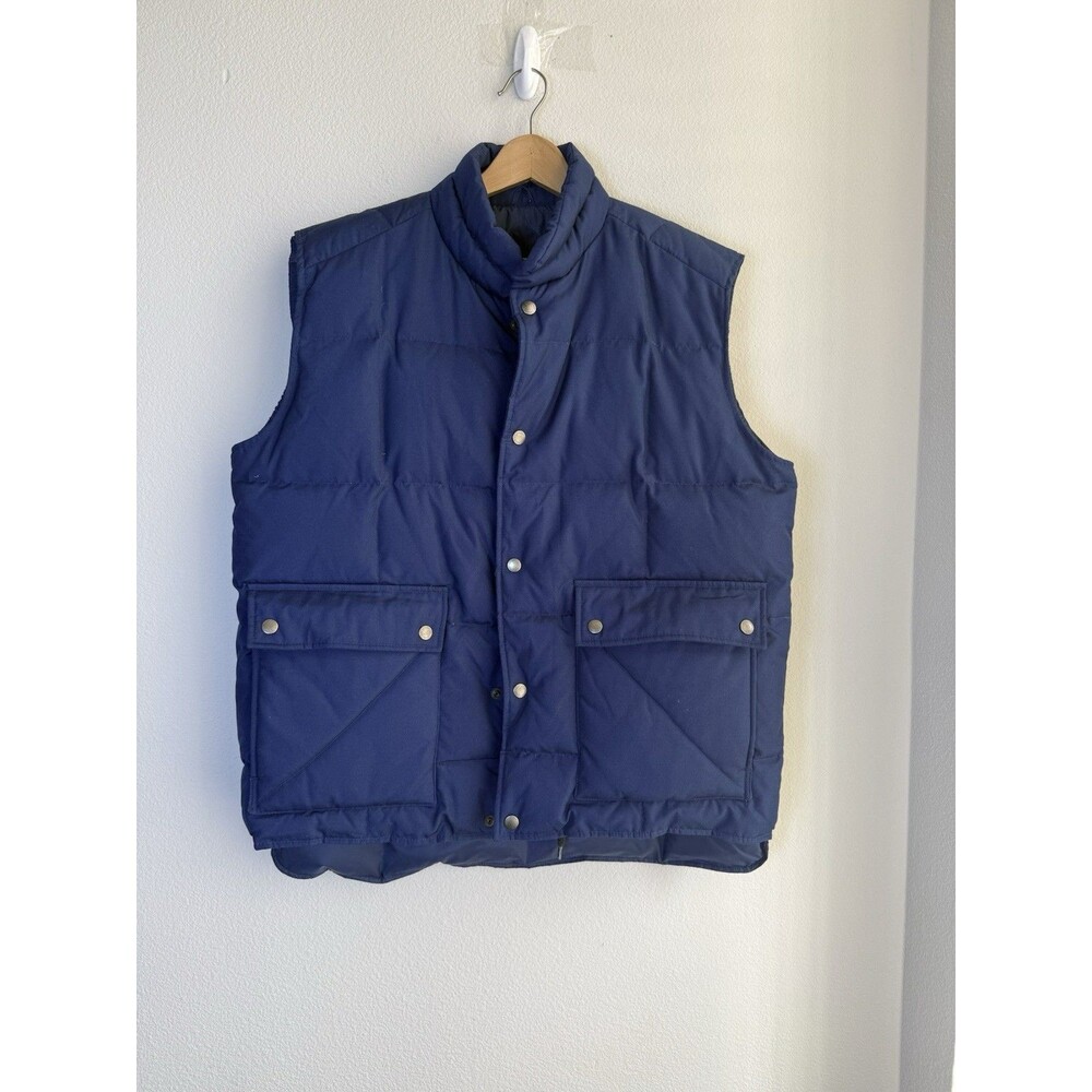 VTG  St. John’s Bay Down Puffer Vest Blue Large Snap Zip Duck Down Outdoor